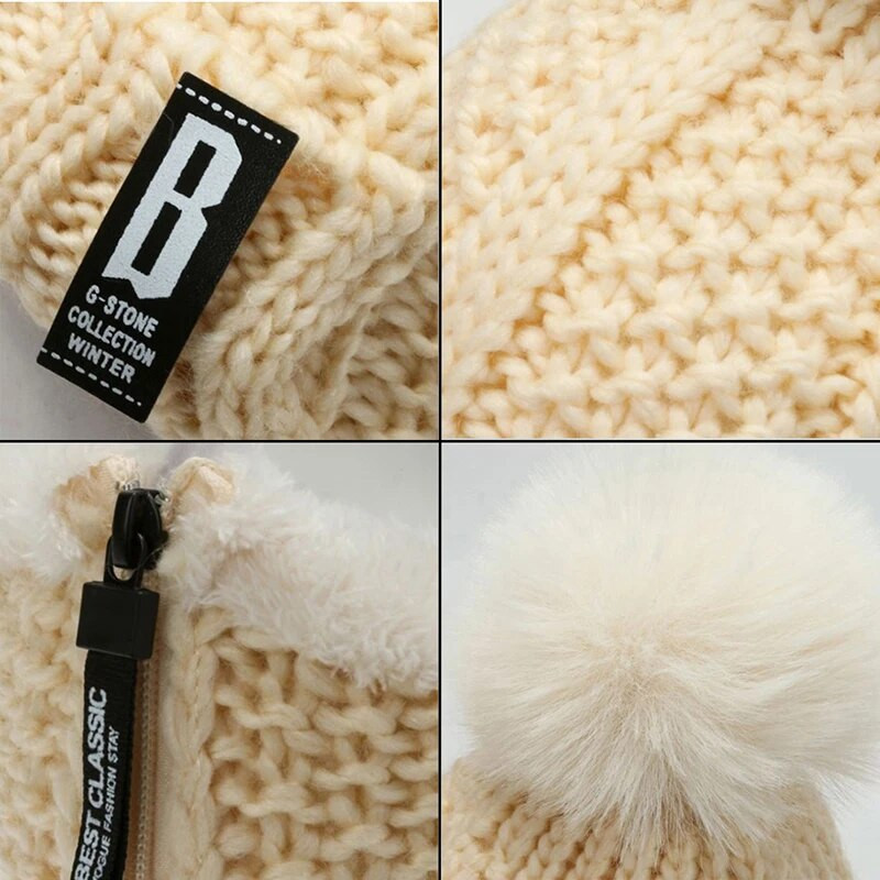 Ženska vunena pletena kapa Skijaški šešir Otporan na vjetar Zimski otvoreni pleteni debeli sijamski šal Ovratnik Topao Očuva toplinu za lice Beanies šešir