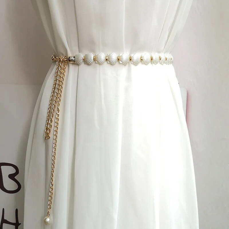 Madingas reguliuojamas akrilo perlų diržas moteriškas moteriškas metalinis plonas grandinėlės diržas plonas kūno grandinės dirželiai suknelė sijonas elastingas juosmuo