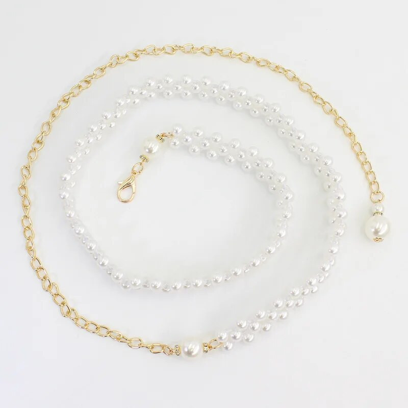 Madingas reguliuojamas akrilo perlų diržas moteriškas moteriškas metalinis plonas grandinėlės diržas plonas kūno grandinės dirželiai suknelė sijonas elastingas juosmuo