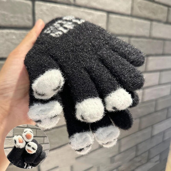 Сладки ръкавици с котешка лапа Дамски зимни топли пухени норкови ръкавици със сензорен екран без пръсти Еластични плетени плюшени ръкавици с пръсти