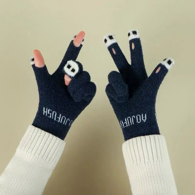Slatke rukavice s mačjim šapama Ženske zimske tople paperjaste rukavice s dodirnim zaslonom od nerca bez prstiju Elastične pletene plišane rukavice na preklop