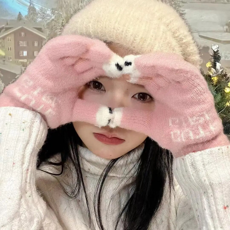 Slatke rukavice s mačjim šapama Ženske zimske tople paperjaste rukavice s dodirnim zaslonom od nerca bez prstiju Elastične pletene plišane rukavice na preklop