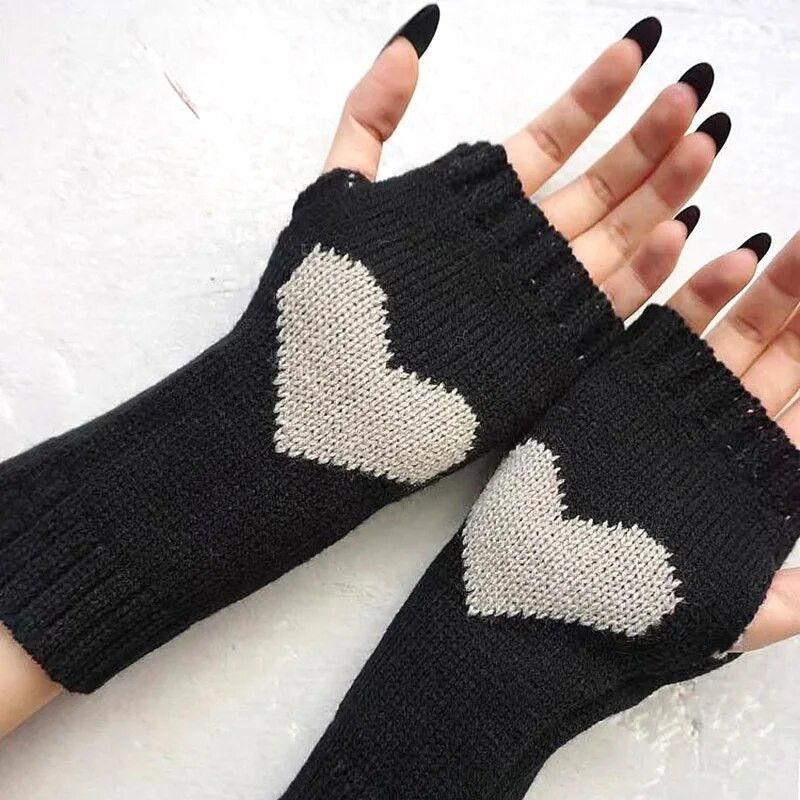 Zimske ženske slatke Lolita rukavice s pola prsta Pletene toplije rukavice za ruke bez prstiju Ležerne meke djevojačke gotičke punk rukavice za Noć vještica