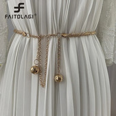 Zlatni metalni tanki ženski remen Elegantni sjajni remeni s dugim lancem oko struka s resicama za žene Modna haljina Suknja Pojasevi za tijelo