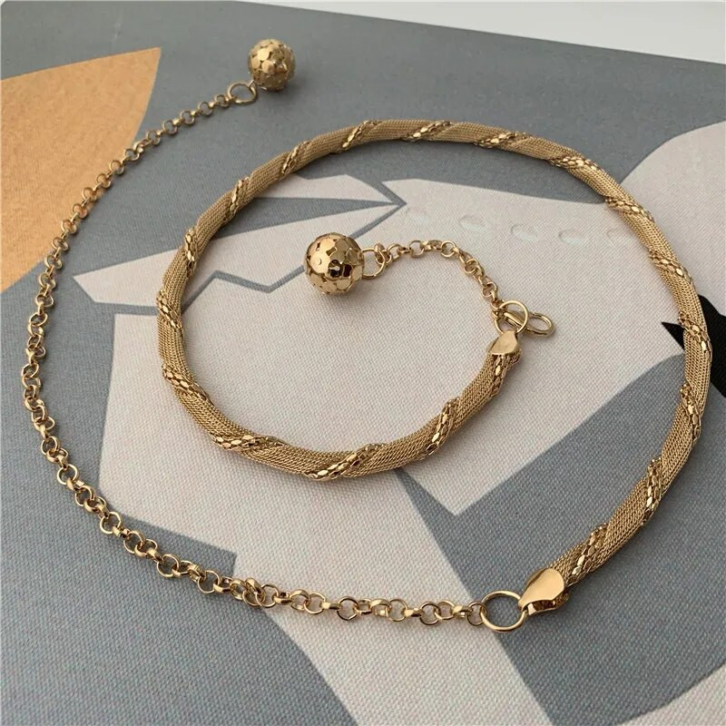 Zlatni metalni tanki ženski remen Elegantni sjajni remeni s dugim lancem oko struka s resicama za žene Modna haljina Suknja Pojasevi za tijelo