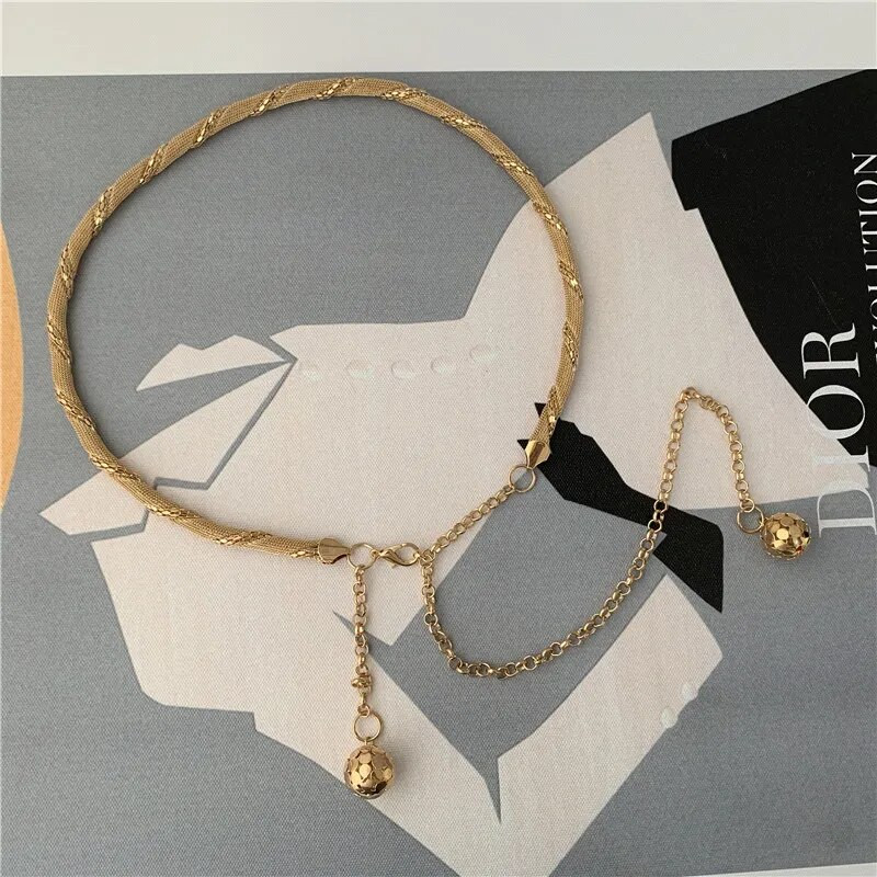 Zlatni metalni tanki ženski remen Elegantni sjajni remeni s dugim lancem oko struka s resicama za žene Modna haljina Suknja Pojasevi za tijelo