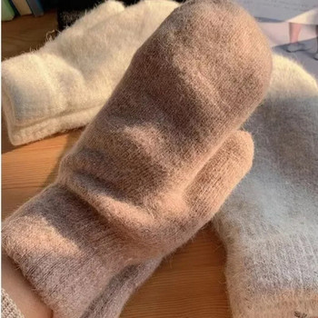 Дамски зимни топли плюшени ръкавици Еластичност Меки ръкавици с пълни пръсти Имитация на заешка кожа Плетени модни ръкавици за момичета