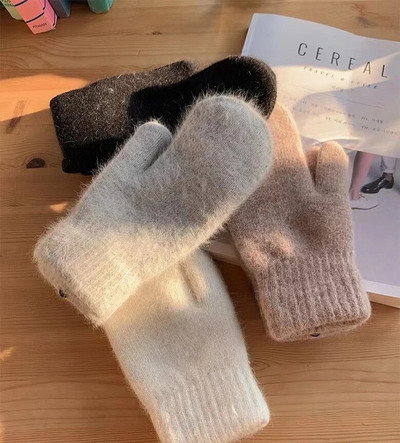 Ženske zimske plišane rukavice koje održavaju toplinu Elastičnost Meke Rukavice s punim prstima Pletene modne rukavice za djevojčice od imitacije zečjeg krzna