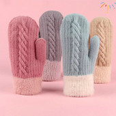 1 pāris ziemas siltie cimdi sievietēm Mīksti biezināti adīti savīti ziedi dūraiņi Pilnu pirkstu kašmira riteņbraukšanas dūraiņi