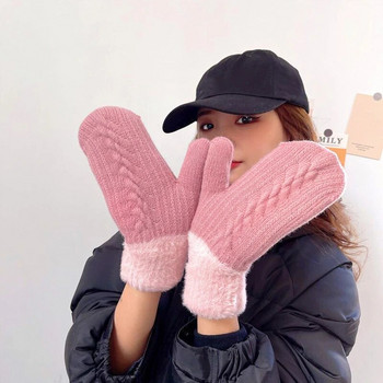 1 чифт зимни топли ръкавици за жени Меки удебелени плетени усукани цветя ръкавици с пръсти Кашмирени ръкавици за колоездене