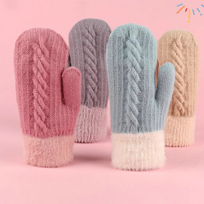 1 чифт зимни топли ръкавици за жени Меки удебелени плетени усукани цветя ръкавици с пръсти Кашмирени ръкавици за колоездене