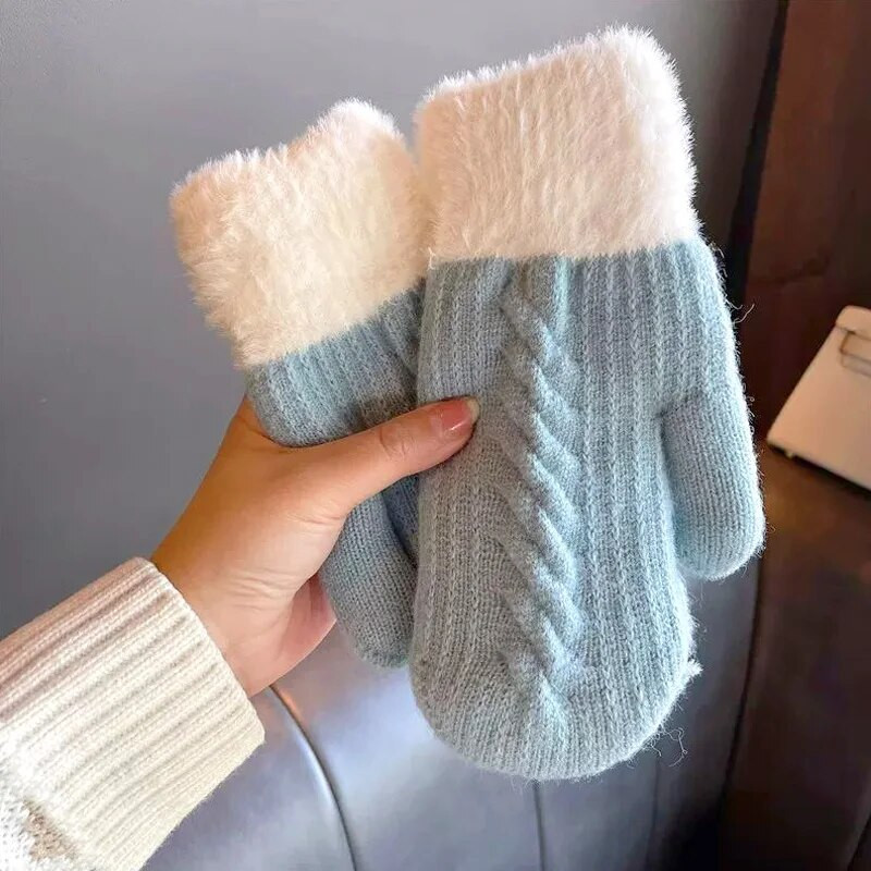 1 pāris ziemas siltie cimdi sievietēm Mīksti biezināti adīti savīti ziedi dūraiņi Pilnu pirkstu kašmira riteņbraukšanas dūraiņi