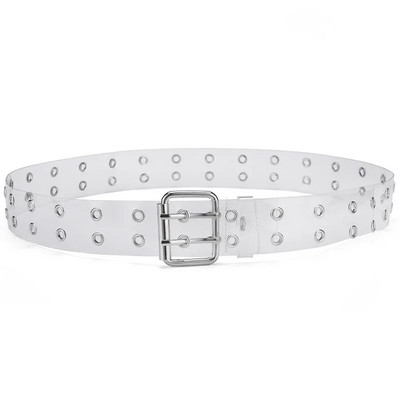 2021 Двуредов PVC прозрачен колан за жени Модни женски бели панталони с талия Прозрачни колани Дамски дънки Колан с втулки