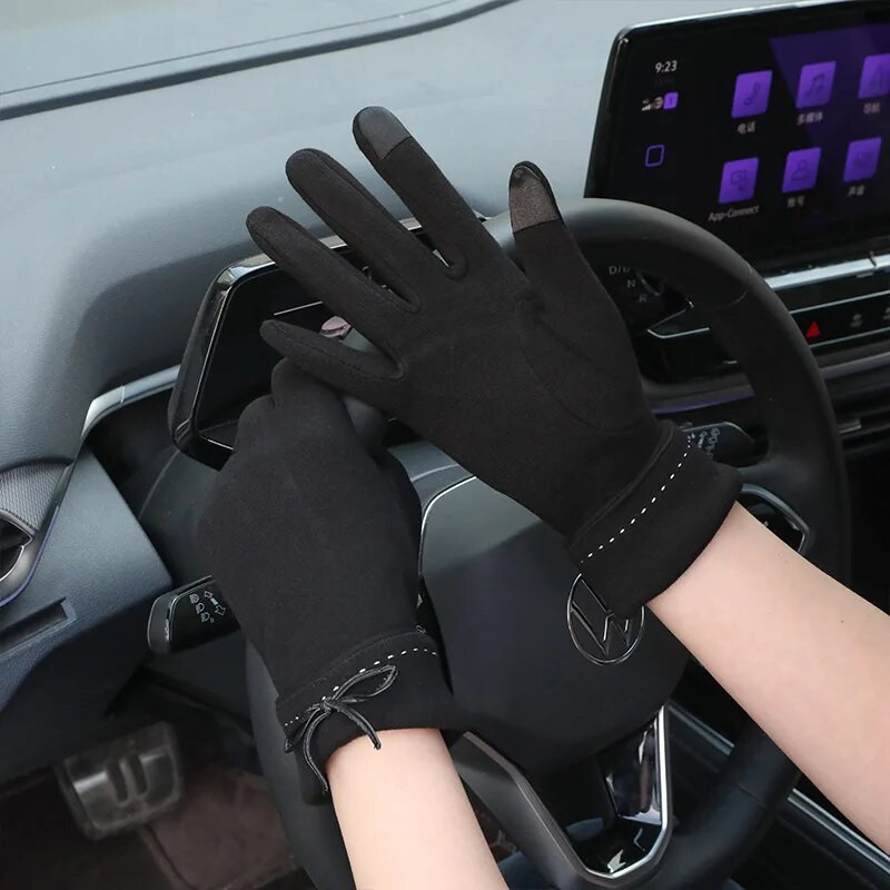Zimske ženske rukavice s mašnom Zaslon osjetljiv na dodir Slatka tanka baršunasta rastezljiva rukavica Proljeće Jesen rukavice