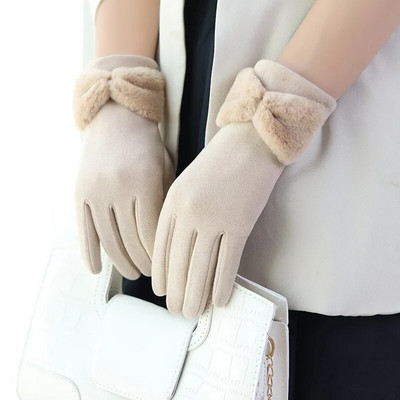2023 НОВИ Зимни дамски ръкавици с панделка Сензорен екран Елегантни плюс кадифени ръкавици Разтегателна ръкавица