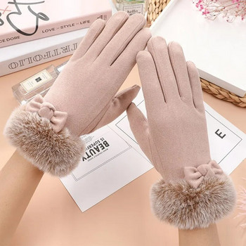 Зимни ръкавици за жени Есенни ръкавици с лък Сензорен екран плюс кадифена топла ръкавица Външни елегантни ръкавици Момиче