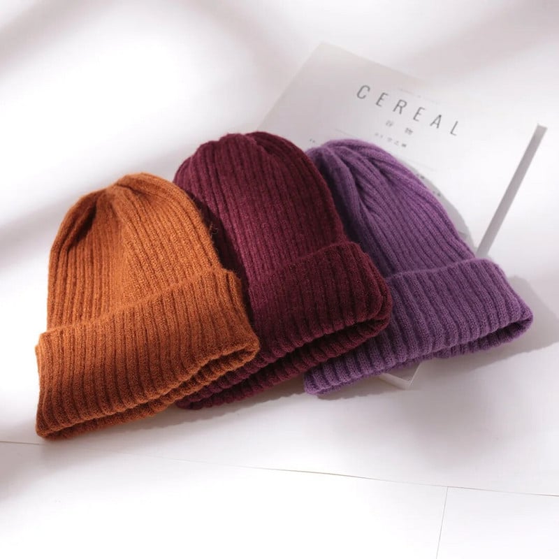 Pălărie Beanie de culoare bomboană pentru femei Pălărie de iarnă tricotată imitație de cașmir Skullies Capotă caldă moale Pălării de femeie pentru fete Gorros