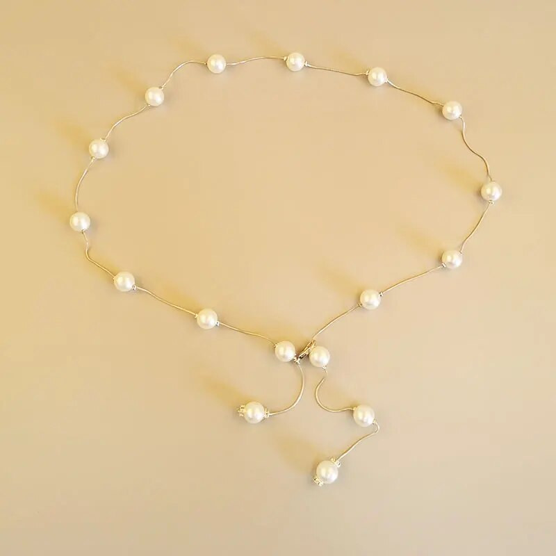 Sieviešu jostas Modes Pērļu vidukļa ķēde Vienkārša Augsta jostasvieta Zelta Sudraba Plāna Josta Pērļu Ķēde Kleita Aksesuāri Sieviešu Salds Dekors