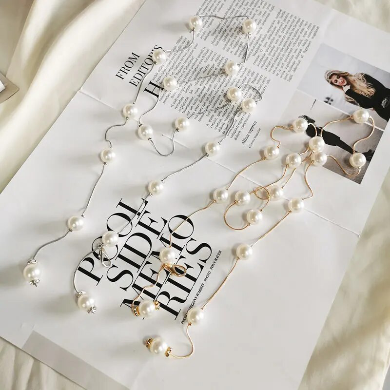 Sieviešu jostas Modes Pērļu vidukļa ķēde Vienkārša Augsta jostasvieta Zelta Sudraba Plāna Josta Pērļu Ķēde Kleita Aksesuāri Sieviešu Salds Dekors