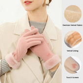 Ziemas cimdi samta biezināti eleganti sieviešu cimdu skārienjutīgie ekrāni rudens vēja necaurlaidīgi silti dūraiņi