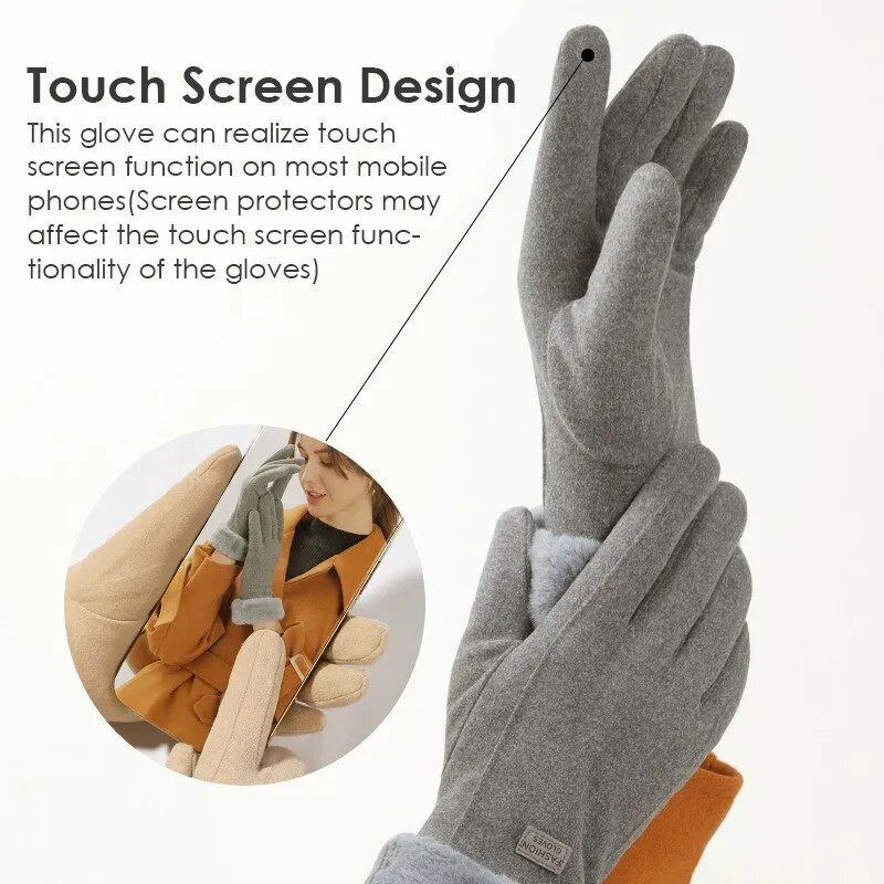 Ziemas cimdi samta biezināti eleganti sieviešu cimdu skārienjutīgie ekrāni rudens vēja necaurlaidīgi silti dūraiņi