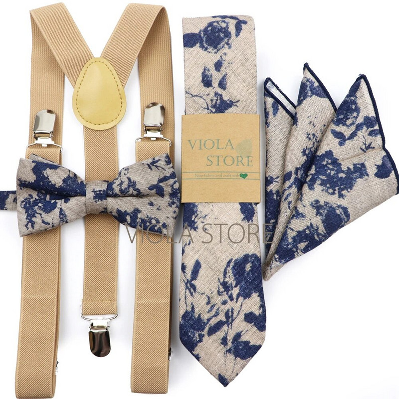 Forró színek rózsaszín sötétkék elasztikus szkenner virágos pamut masni 6 cm nyakkendő zseb négyzet szett Férfi esküvői party merevítő cravat ajándék kiegészítő