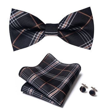 Страхотно качество Sliver Office Butterfly Handky Cufflink Set Bowtie For Men Geometric hombre Официално облекло
