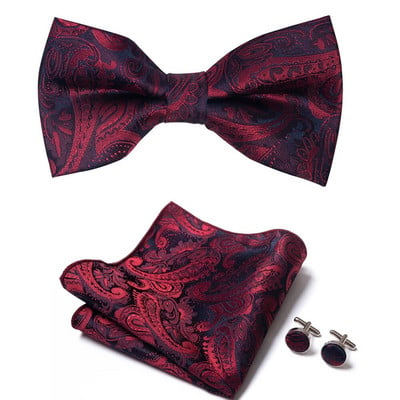 Страхотно качество Sliver Office Butterfly Handky Cufflink Set Bowtie For Men Geometric hombre Официално облекло