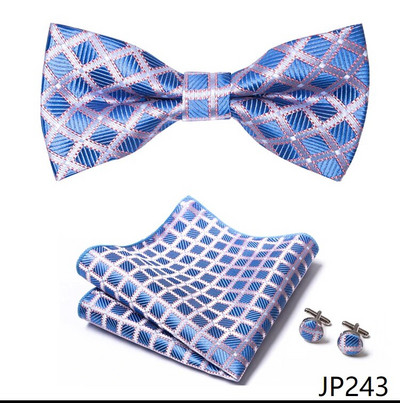 Kiváló minőségű Sliver irodai pillangó Hanky mandzsettagomb szett férfi csokornyakkendő Geometrikus hombre formális ruházat