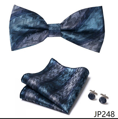 Kiváló minőségű Sliver irodai pillangó Hanky mandzsettagomb szett férfi csokornyakkendő Geometrikus hombre formális ruházat