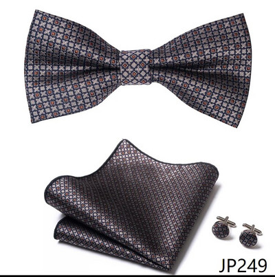 Kiváló minőségű Sliver irodai pillangó Hanky mandzsettagomb szett férfi csokornyakkendő Geometrikus hombre formális ruházat