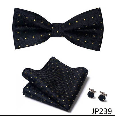 Kiváló minőségű Sliver irodai pillangó Hanky mandzsettagomb szett férfi csokornyakkendő Geometrikus hombre formális ruházat