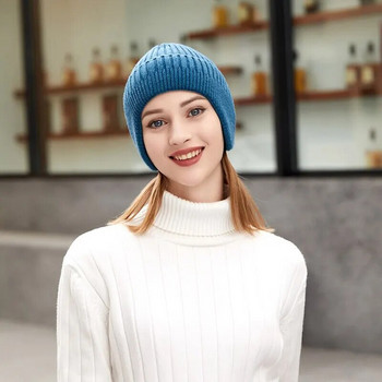 Χειμερινό πλεκτό μάλλινο καπέλο μόδας για άντρες και γυναίκες, μονόχρωμο, παχύρρευστο ζεστό καπέλο προστασίας αυτιών Καπέλο με κρύο κάλυμμα