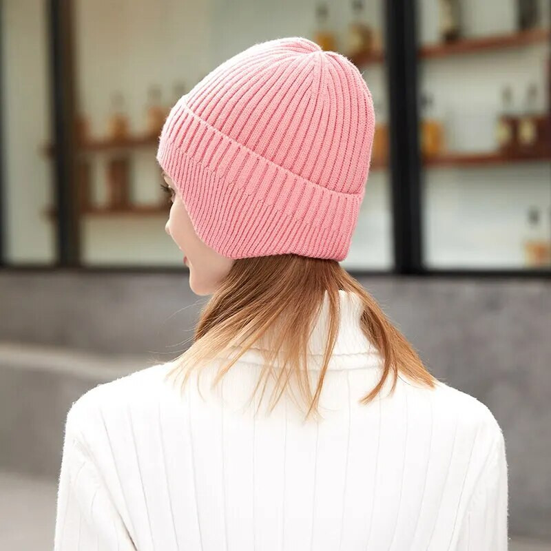 Ziemas vīriešu un sieviešu trikotāžas vilnas cepure, modes āra vienkrāsaina, biezināta, silta ausu aizsardzības cepure