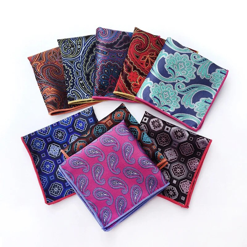 Luxus, 25*25 cm-es férfi Vintage geometrikus virágos selyemzseb négyzet alakú zsebkendő, divatos férfi hanky esküvői mellkastörölköző