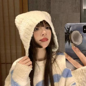 Y2K topla pletena kapa Slatka vunena kapa s medvjeđim ušima Modna jednobojna kapa za par Hladna kapa Heklana kapa za zaštitu ušiju Jesen Zima