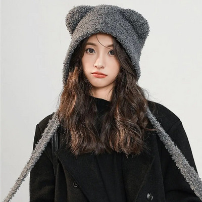 Y2K topla pletena kapa Slatka vunena kapa s medvjeđim ušima Modna jednobojna kapa za par Hladna kapa Heklana kapa za zaštitu ušiju Jesen Zima