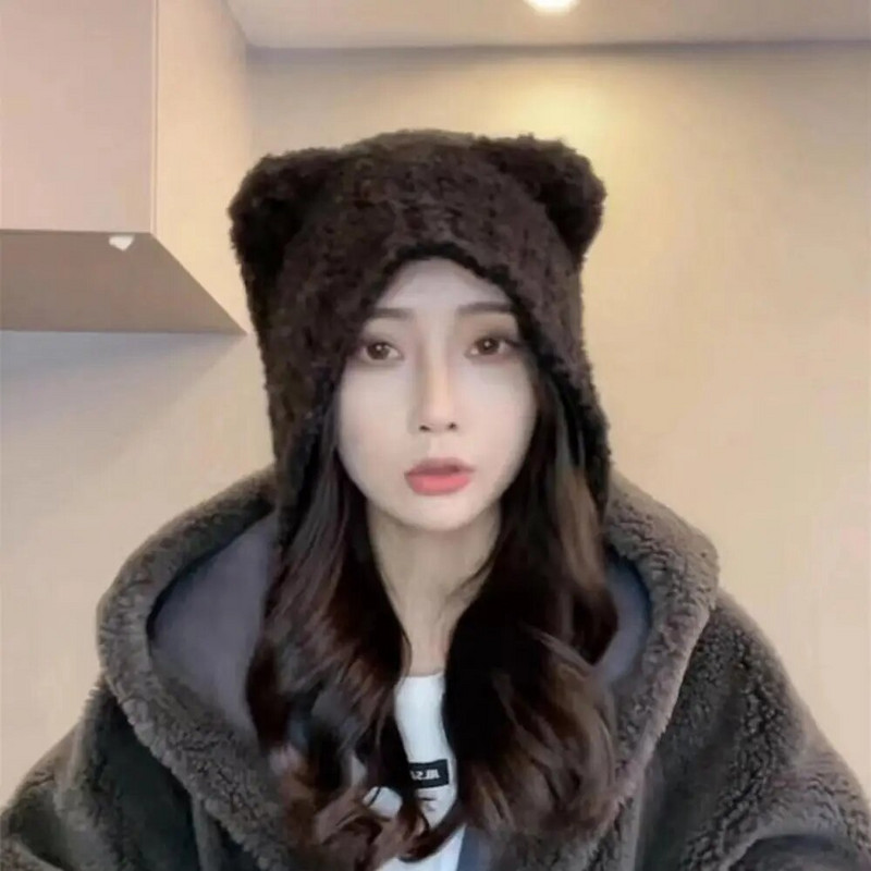 Y2K topla pletena kapa Slatka vunena kapa s medvjeđim ušima Modna jednobojna kapa za par Hladna kapa Heklana kapa za zaštitu ušiju Jesen Zima