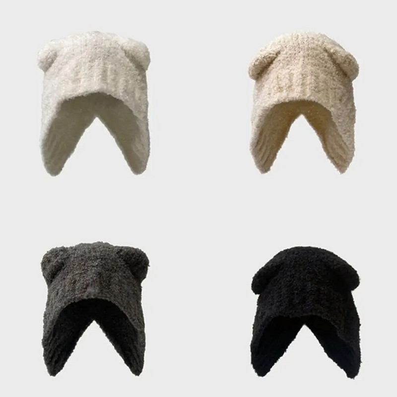 Y2K topla pletena kapa Slatka vunena kapa s medvjeđim ušima Modna jednobojna kapa za par Hladna kapa Heklana kapa za zaštitu ušiju Jesen Zima