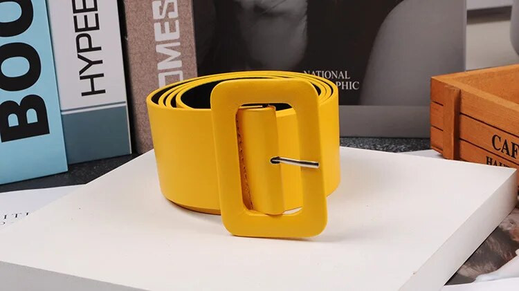 Sieviešu ādas josta Minimālisma jostasvieta Sprādzes Džinsi dzelteni Sieviešu jostasvietas Sieviešu Kleitas Modes Vienkāršas