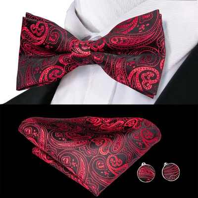 Hi-Tie Rose Vörös bordó barna selyem férfi csokornyakkendő Hanky mandzsettagomb készlet előre megkötött pillangócsomós csokornyakkendő férfi esküvői üzlethez