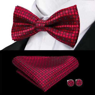 Hi-Tie Rose Vörös bordó barna selyem férfi csokornyakkendő Hanky mandzsettagomb készlet előre megkötött pillangócsomós csokornyakkendő férfi esküvői üzlethez