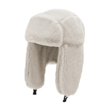 Γυναικείες μόδας Χειμώνας Ζεστά καπέλα από ψεύτικη γούνα μαύρα άσπρα μονόχρωμα Πυκνωμένα καπέλα αυτιού Φθινόπωρο Καπέλο σκι με προστασία αυτιών