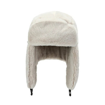 Γυναικείες μόδας Χειμώνας Ζεστά καπέλα από ψεύτικη γούνα μαύρα άσπρα μονόχρωμα Πυκνωμένα καπέλα αυτιού Φθινόπωρο Καπέλο σκι με προστασία αυτιών