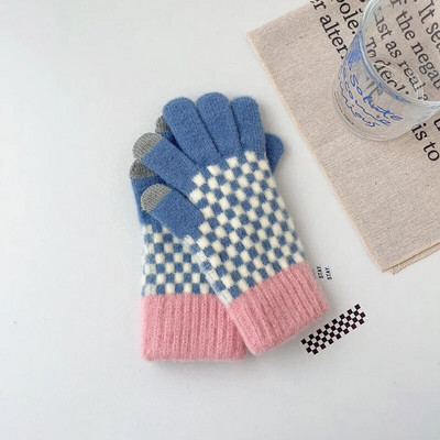 Moterys žiemą palaiko šilumą Jutiklinis ekranas megztos vilnonės pirštinės Mielos, gražios mados grotelės, pastorintos Aukštos kokybės apsauga nuo šalčio