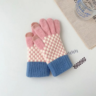 Moterys žiemą palaiko šilumą Jutiklinis ekranas megztos vilnonės pirštinės Mielos, gražios mados grotelės, pastorintos Aukštos kokybės apsauga nuo šalčio