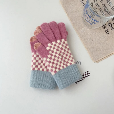 Moterys žiemą palaiko šilumą Jutiklinis ekranas megztos vilnonės pirštinės Mielos, gražios mados grotelės, pastorintos Aukštos kokybės apsauga nuo šalčio