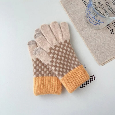 Moterys žiemą palaiko šilumą Jutiklinis ekranas megztos vilnonės pirštinės Mielos, gražios mados grotelės, pastorintos Aukštos kokybės apsauga nuo šalčio