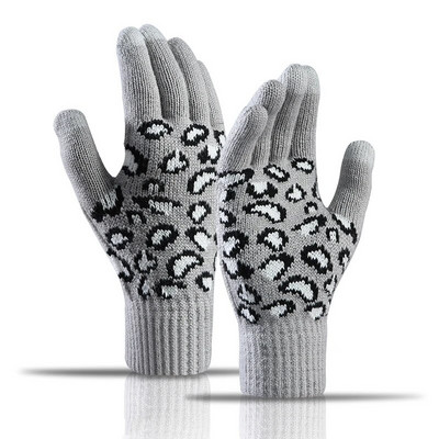 Ziemas sievietes uztur siltumu Skārienekrāns plus kašmira bieza adīta vilna leopards žakarda dūraiņi cimdi āra riteņbraukšanai vēja necaurlaidīgi