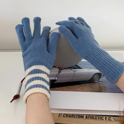 Ružičaste pletene rukavice s zaslonom osjetljivim na dodir Ženske zimske rukavice Tople prugaste rukavice Jednobojne pahuljaste duge rukavice Muške Harajuku rukavice za žene